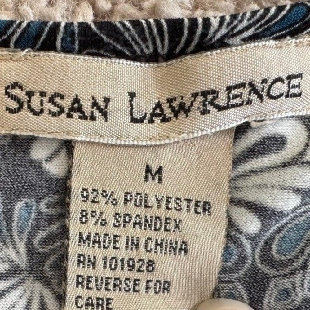 Susan Lawrence Womens Cap Sleeve V-Neck Twist Front Floral Paisley Top‎ Black M - Picture 3 of 7